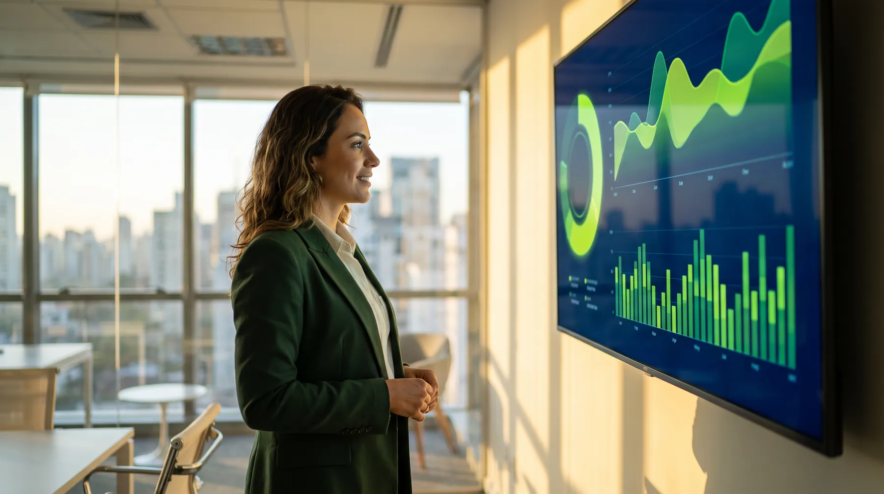 Gestora analisando dados clínicos em painel
